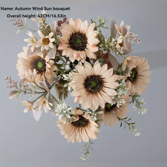 Artificial Sunflower 9-piece head Bouquet- 2 sets; Autumn Off White Color; New - Picture 2 of 7